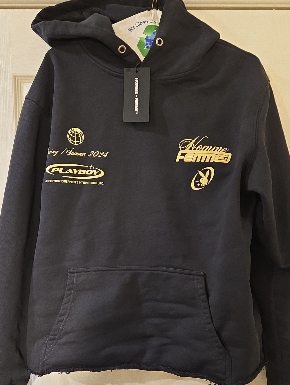 Homme + Femme PLAYBOY Black Crewneck Hoodie with Off White Graphics